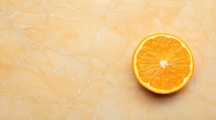 Bright juicy orange slices on a white marble surface