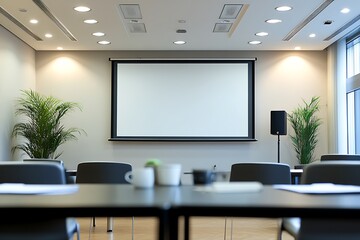 Modern Conference Room with Projector and Screen