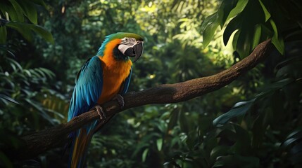 Obraz premium A Blue and Gold Macaw Perched on a Branch