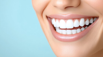 Fototapeta premium bright smile showcasing healthy teeth against soft blue background
