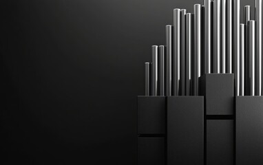 Obraz premium A minimalist arrangement of metallic rods emerging from a black base, set against a dark background, creating a sleek and modern aesthetic.