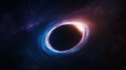 Fototapeta premium Supermassive Black Hole at the Center of a Galaxy with Accretion Disk and Cosmic Background