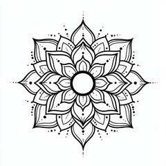 Intricate Symmetrical Black and White Mandala Tattoo Design with Floral Elements and Patterns