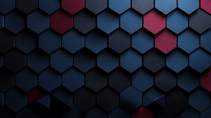 Abstract dark blue and red hexagons background texture, perfect for tech or industrial design
