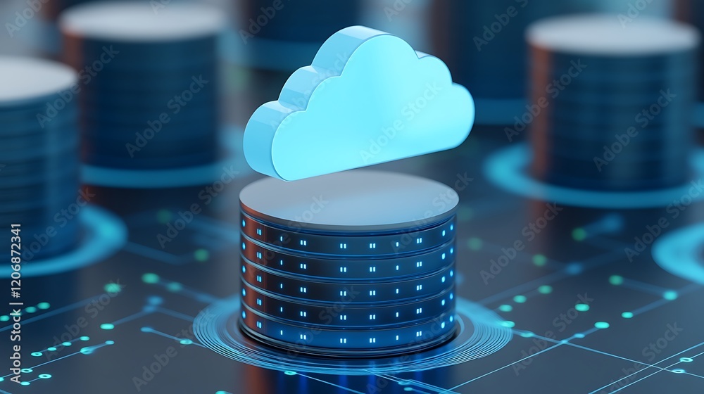 Poster cloud computing concept with data storage and cloud symbol on digital background