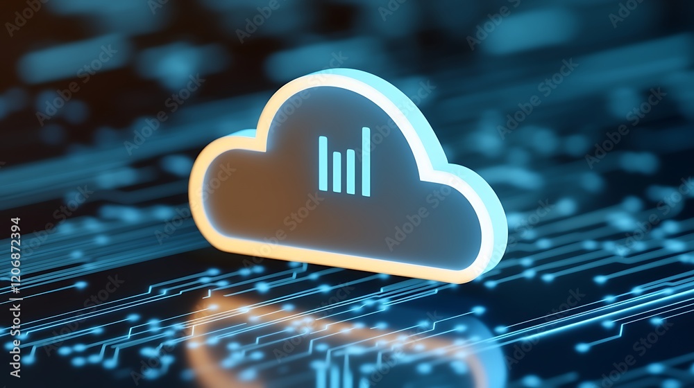 Poster cloud computing concept with data visualization and technology background in digital environment