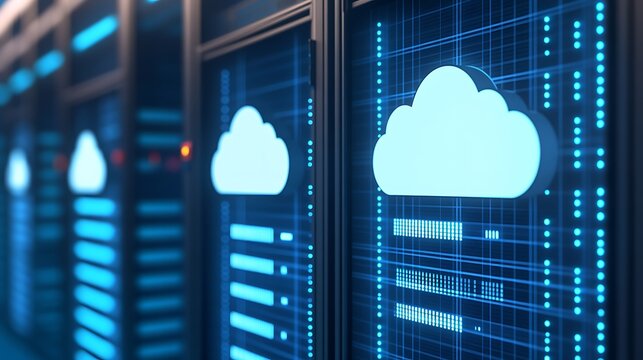 Cloud Computing Concept with Data Servers and Digital Elements in a Modern Technology Environment