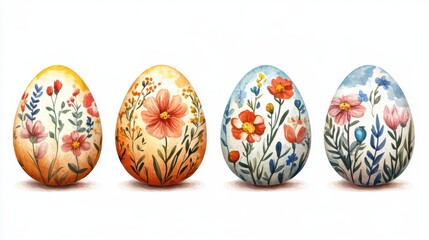 Fototapeta premium Colorful Easter eggs adorned with intricate flower patterns in a springtime celebration