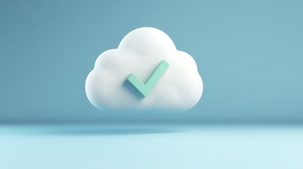 Cloud Concept with Soft Background and Checkmark Symbolizing Approval and Success in Digital Services
