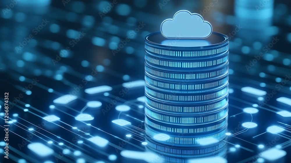 Aufkleber cloud storage concept with data circuits and digital database representation for technology backgrou