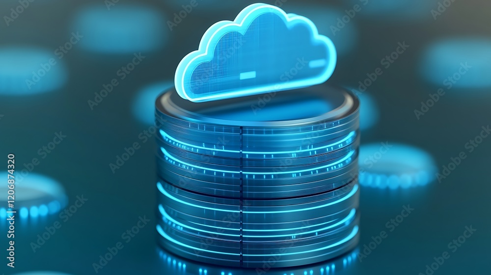 Poster cloud storage concept with data layers and digital elements representing technology and connectivity