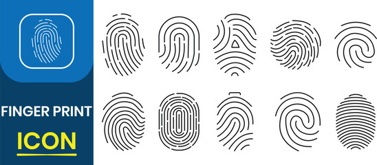 Set of fingerprints icon. Fingerprint Scanner, Digital touch scan identification, electronic sensor authentication, password, safety, lock secure security, Security system. Vector Illustration.