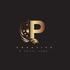 Golden -P Letter Logo Design.