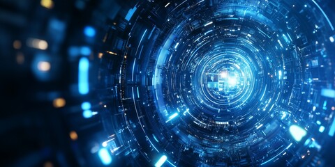 Obraz premium Futuristic Blue: A Digital Technology Background with Mechanical and Circuit Board Elements