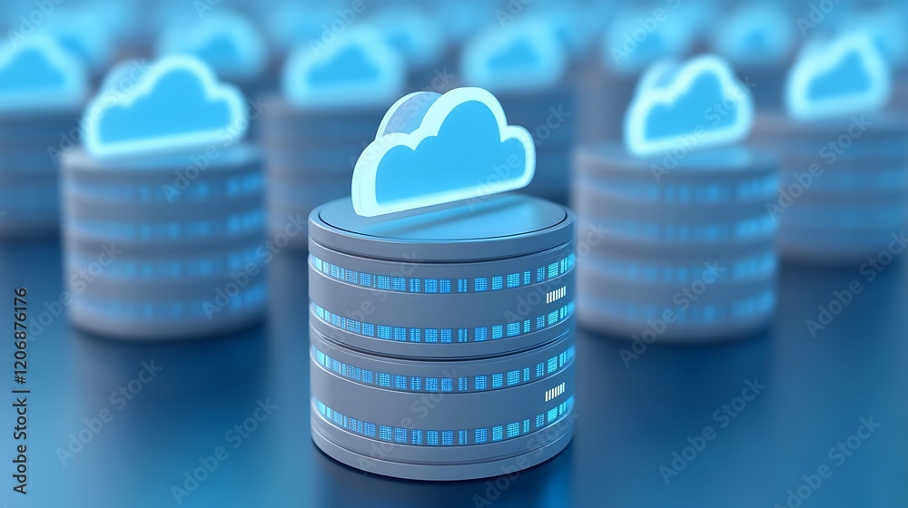 Poster conceptual visualization of cloud computing with data storage and digital technology in a modern env