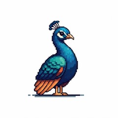 Obraz premium A side view of a peacock, pixel art.