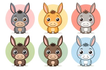 Various donkey breeds cartoon characters