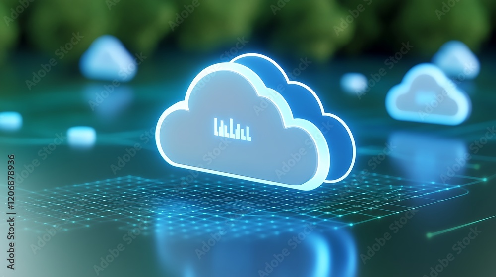 Poster digital cloud data visualization with graphs and analytics on high-tech background