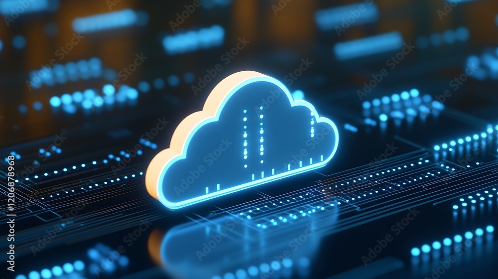 Poster digital cloud icon glowing on futuristic background of data connections and network elements for tec