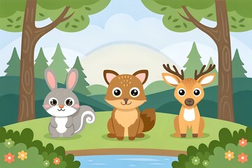 Fototapeta premium Cute Woodland Animal Characters Clipart Set 