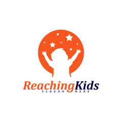 Child reaching stars logo design concept vector. Reaching Stars Logo Design Template. Dream star logo. Creative Symbol. Icon
