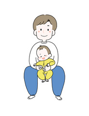 赤ちゃんを抱っこするパパのイラスト