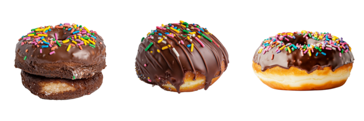 Delicious chocolate donuts on a transparent background