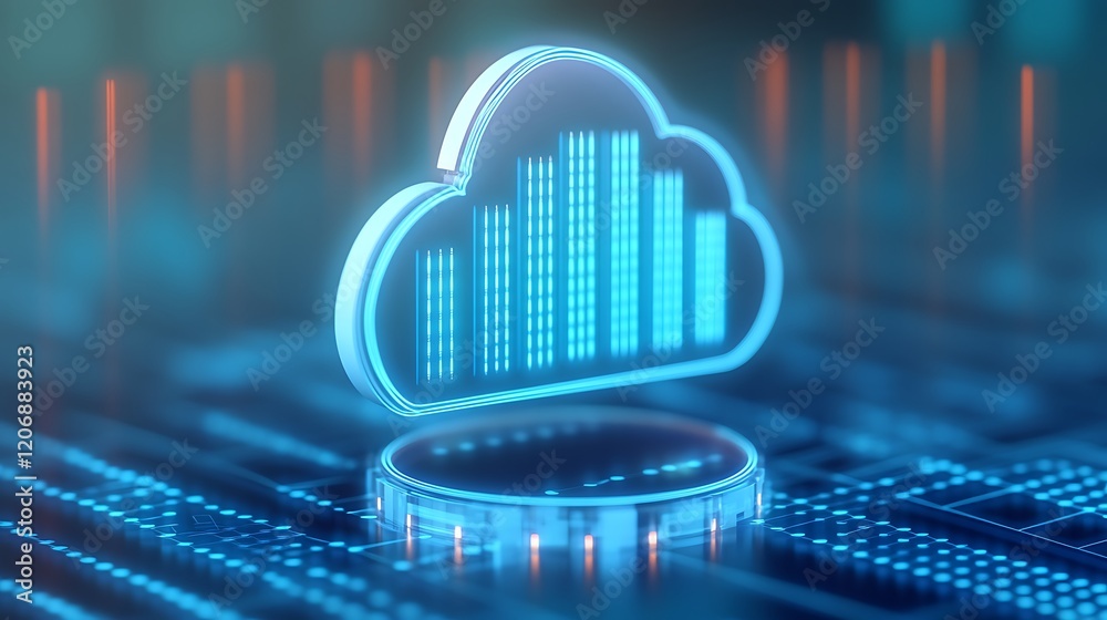 Poster digital cloud symbol with data graph visualization in high-tech environment for technology and innov