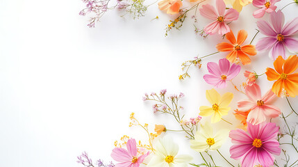 Elegant floral frame with pink blossoms and green leaves design