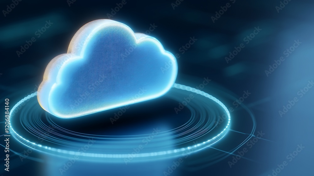 Poster digital cloud symbol with light effect representing cloud computing and storage technology concepts