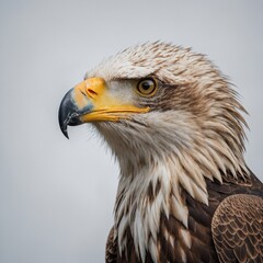 Obraz premium A majestic eagle perched, its head turned to the side in regal poise, on a clean white background.