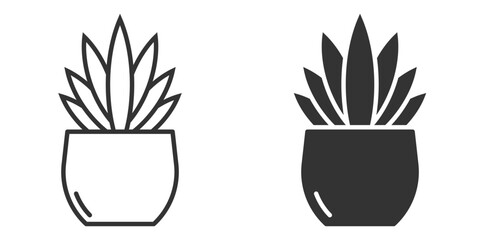 Aloe vera plant in a pot icon, available in outline and solid styles.