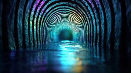 Endless Highway Running Through Floating Crystal Tunnel with Surreal Reflections and Colors