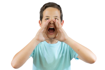 screaming child boy isolated on a transparent background. PNG transparent.