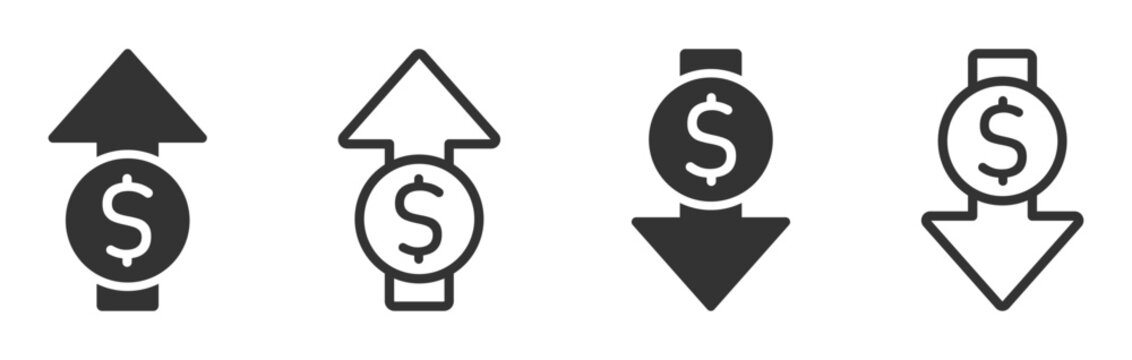 Dollar increase and decrease vector icon design collection