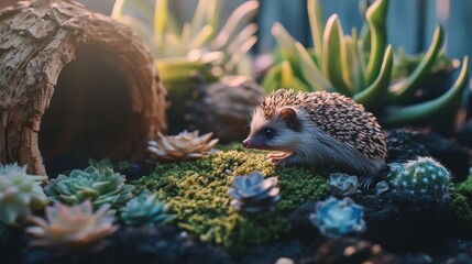 Fototapeta premium Hedgehog in a Miniature Garden