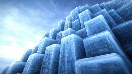 Fototapeta premium Icy Mountain Formed from Clear Blue Crystals Under a Starry Sky