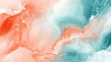 Abstract Fluid Art in Coral and Teal Hues