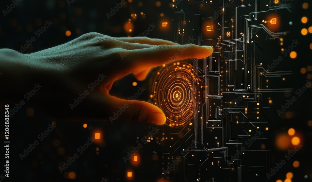Poster Hand interacting with a futuristic digital interface.