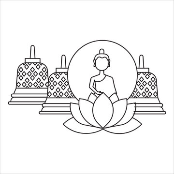 buddha meditating lotus flower black line art clip art preview