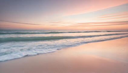 Fototapeta premium A serene sunset on a deserted beach with gentle waves