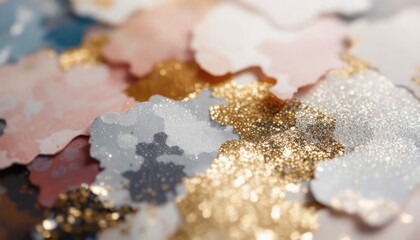Fototapeta premium Close-up of glittering abstract shapes in warm and cool tones