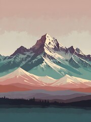 Bold and Bright Pop Art Depiction of Majestic Peaks