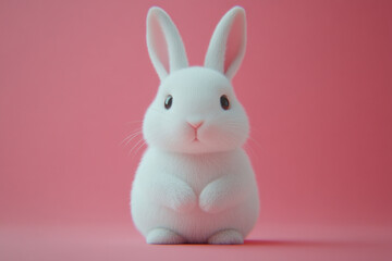Obraz premium White rabbit on pink background, looking curiously at the camera.