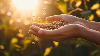 Harvesting seeds hand in hand nature's garden photography bright sunlight close-up growth and sustainability