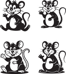 Cute Black and White Cartoon Mice Illustrations