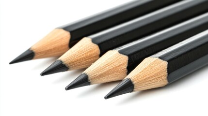 Four sharpened black pencils lined up in perfect symmetry. Their points are ready for writing or drawing. A simple yet powerful tool for creativity. Generative AI