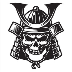 Samurai Skull Vector illustration, Creepy Samurai Skull silhouette Design
