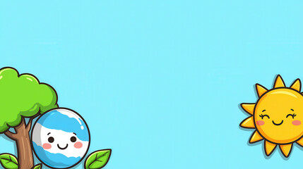 Cute Earth Day Banner with Happy Characters Celebrating Nature and the Environment