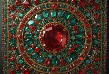 A tapestry of red and green gemstones woven together, abstract, colorful, background